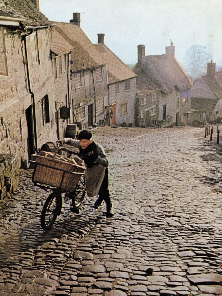 gold hill advert  of the boy, Carl Barlow, with his Hovis bike in 1973